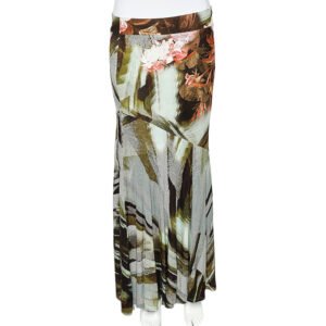 Cavalli Class Multicolor Printed Jersey Paneled Midi Skirt M