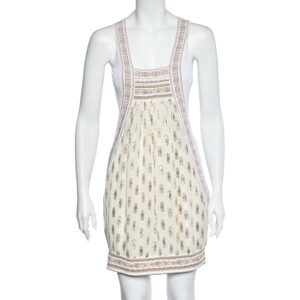 Class by Roberto Cavalli White & Gold Jacquard Sleeveless Mini Dress M