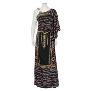 Cavalli Class Black Printed Satin Flared Sleeve Maxi Dress L