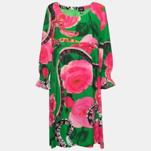 luxury-women-class-by-roberto-cavalli-used-clothes-p749903-003 Class by Roberto Cavalli Green Floral Printed Textured Long Sleeve Dress L