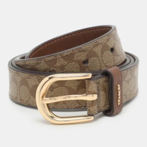 Coach Brown Signature Coated Canvas and Leather Buckle Belt M