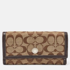 Coach Beige/Brown Signature Canvas and Leather Continental Wallet