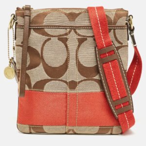 Coach Beige/Orange Signature Fabric and Leather Swingpack Messenger Bag