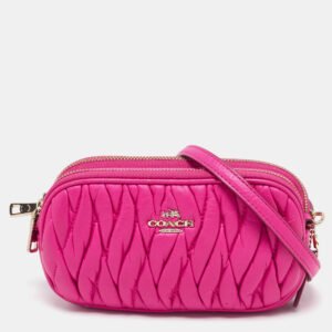 Coach Neon Pink Quilted Leather Mini Crossbody Bag