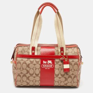 Coach Beige/Orange Signature Coated Canvas and Leather Duffel Bag