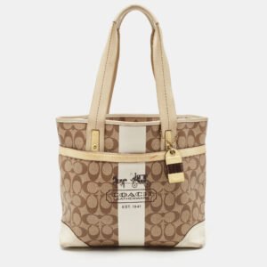 Coach Tricolor Coated Canvas Heritage Striped Tote