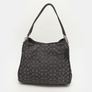 Coach Dark Grey/Black Signature Canvas and Leather Edie Hobo