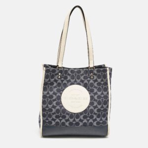 Coach Blue/White Signature Denim and Leather Dempsey Tote