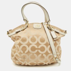Coach White/Beige Signature Canvas Sophia Madison Tote