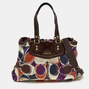 Coach Multicolor Ashley Logo Scarf Print Satin and Patent Leather Tote