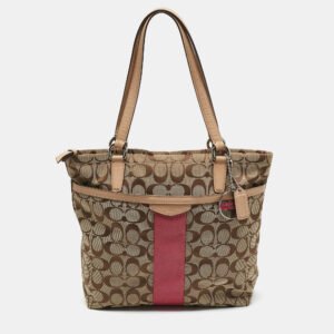 Coach Beige Signature Canvas and Leather Top Zip Tote
