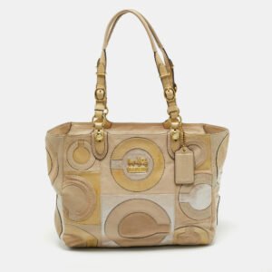 Coach Beige Mix Leather Mia Inlaid C Tote