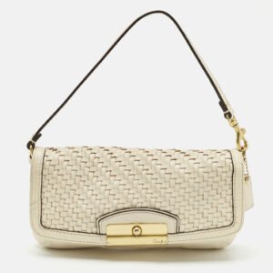 Coach White Woven Leather Kristin Clutch Bag