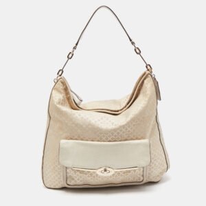 Coach Cream Op Art Fabric and Leather Madison Hobo