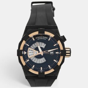 Concord Black 18k Rose Gold PVD Coated Stainless Steel Rubber C1 World Timer 01.6.78.1016 Men's Wristwatch 48 mm
