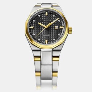 Concord Black Diamond 18k Yellow Gold Stainless Steel Mariner 0320456 Quartz Women's Wristwatch 30 mm