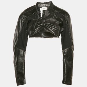 Coperni Black Faux Leather Cut-Out Cropped Biker Jacket S