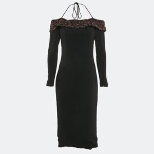 Cushnie et Ochs Black Embellished Crepe Off-Shoulder Midi Dress M