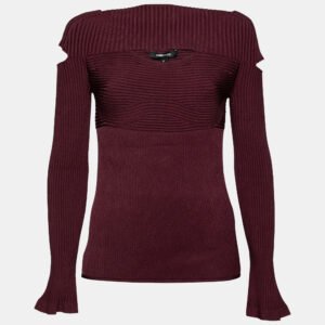 Cushnie et Ochs Burgundy Rib Knit Cut-Out Detail Sweater XL
