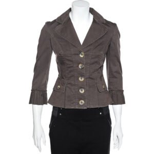 D&G Vintage Brown Cotton Textured Trim Button Front Blazer S