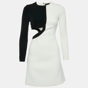 David Koma White Crepe Cut-Out Long Sleeve Mini Dress S