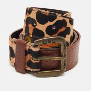 D&Ga Brown Calfhair and Leather Buckle Belt 85CM