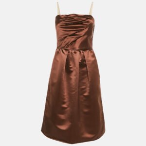 D&G Brown Satin Pleated Detail Mini Dress M