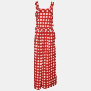 D&G White/Red Cotton Blend Gingham Jumpsuit M