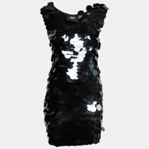 D&G Black Oversized Sequin Embellished Wool Sleeveless Short Dress S