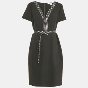 Diane Von Furstenberg Black Contrast Trim Crepe Belted Maisie Dress M