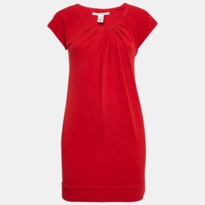 Diane Von Furstenberg Red Jersey Pleated Mini Dress XS