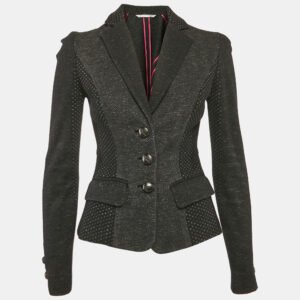 Diane Von Furstenberg Black Patterned Cotton Blend Samal Jacket S