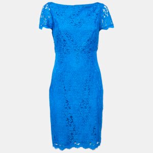 Diane Von Furstenberg Blue Floral Lace Mini Dress M