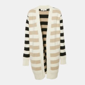 Diane Von Furstenberg Beige/Black Striped Angora Wool Long Cardigan S