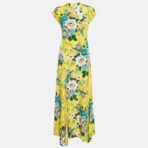 Diane Von Furstenberg Yellow Floral Print Silk Maxi Dress S
