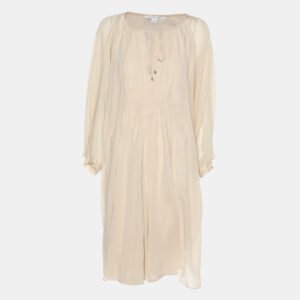 Diane Von Furstenberg Beige Silk New Fleurette Kimono Dress  L
