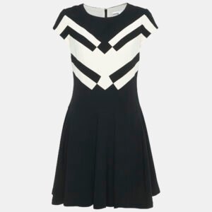 Diane Von Furstenberg Black Crepe Contrast Panel Gail Mini Dress M