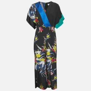 Diane Von Furstenberg Black Floral Print Silk Jumpsuit M
