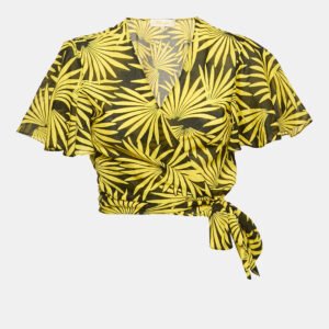 Diane Von Furstenberg Yellow Printed Cotton & Silk Wrap Top S