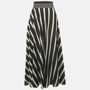Diane Von Furstenberg Black Striped Jacquard Crepe Maxi Skirt L