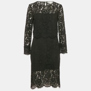 Diane Von Furstenberg Black Lace Yeva Top and Skirt Set L