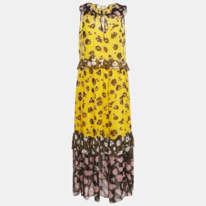 Diane von Furstenberg Yellow Floral Print Silk Long Dress S