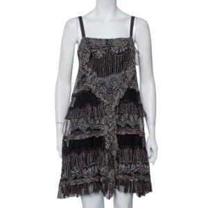luxury-women-diane-von-furstenberg-used-clothes-p418900-001 Diane Von Furstenberg Black Printed Silk Lace Trim Detail Tiered Taleen Mini Dress M