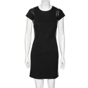 Diane von Furstenberg Black Knit Pele Leather Short Sleeve Dress M