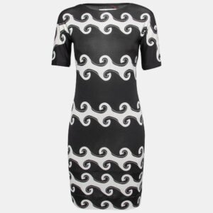 Diane Von Furstenberg Monochrome Wave Print Silk Knit Cyrani Dress M