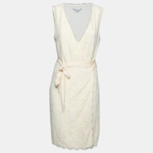 Diane Von Furstenberg Cream Lace Wrap Dress L