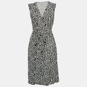luxury-women-diane-von-furstenberg-used-clothes-p939379-002 Diane Von Furstenberg Black/White Geometric Print Jersey Midi Wrap Dress L