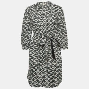 luxury-women-diane-von-furstenberg-used-clothes-p952796-002 Diane Von Furstenberg White Floral Print Cotton Belted Shirt Dress L