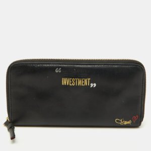 Diane Von Furstenberg Black Leather Zip Around Wallet