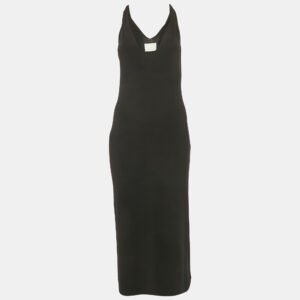 Dion Lee Black Jersey V-Neck Twist Shoulder Detail Midi Dress M